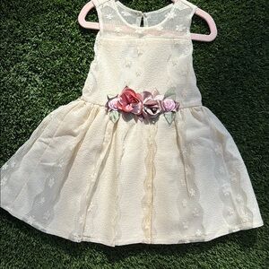 Pippa & Julie Cream Dress with Pink Floral Belt